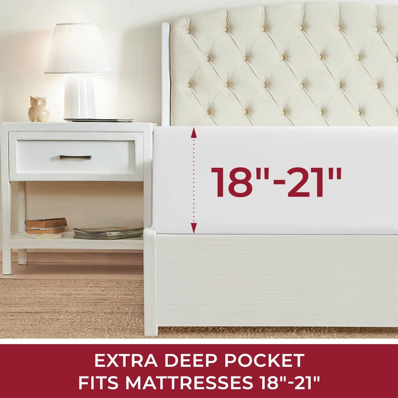 Mellanni Extra Deep Pocket Cal King Fitted Sheet - Iconic Collection Bedding Sheets with up to 21 inch Deep Pocket - Soft & Cooling - Fade & Stain Resistant - 1 PC (Cal King, White) - Image 3